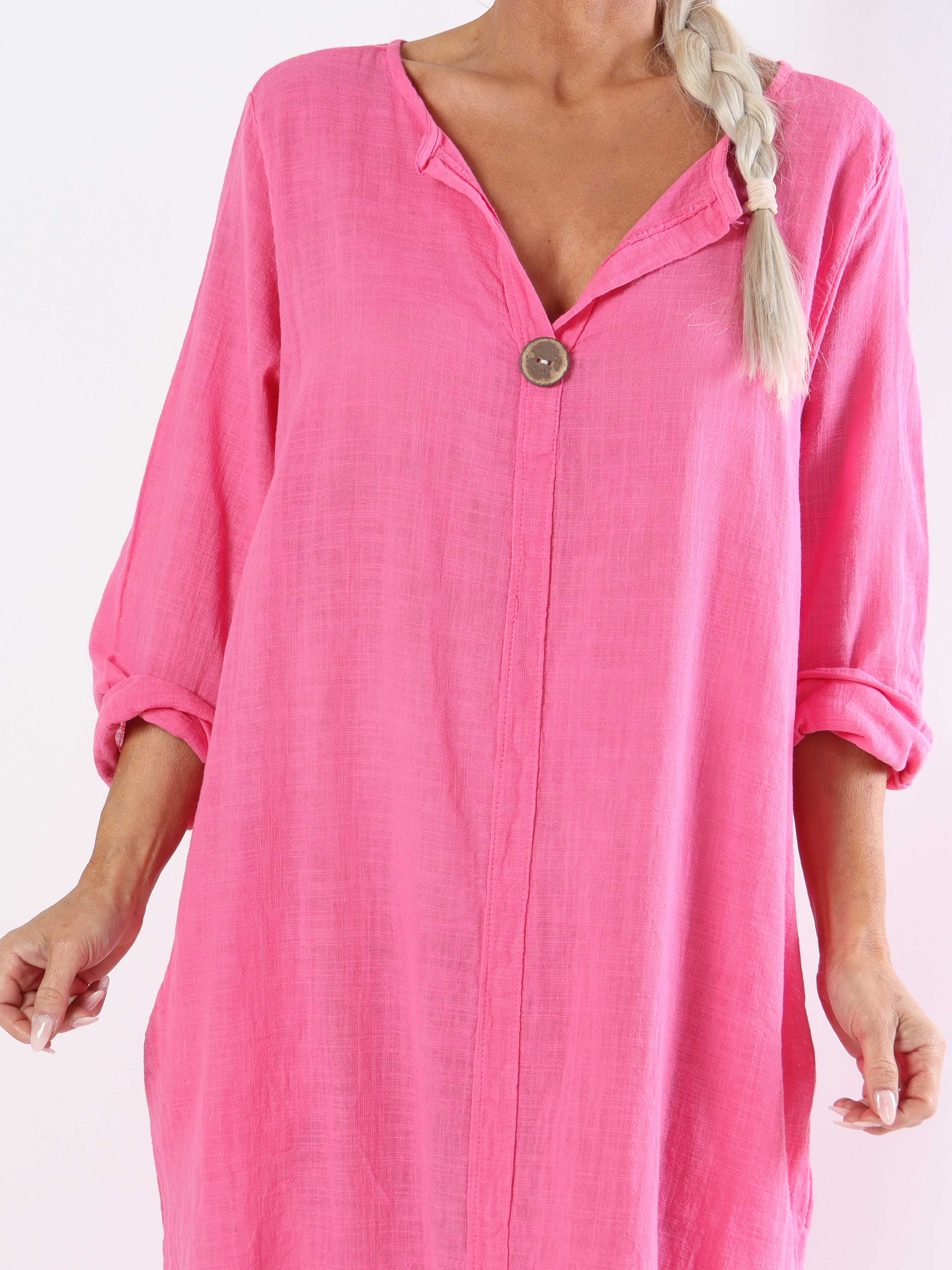 Arizona - Lang plus size bomuldskjole i hørlignende stof